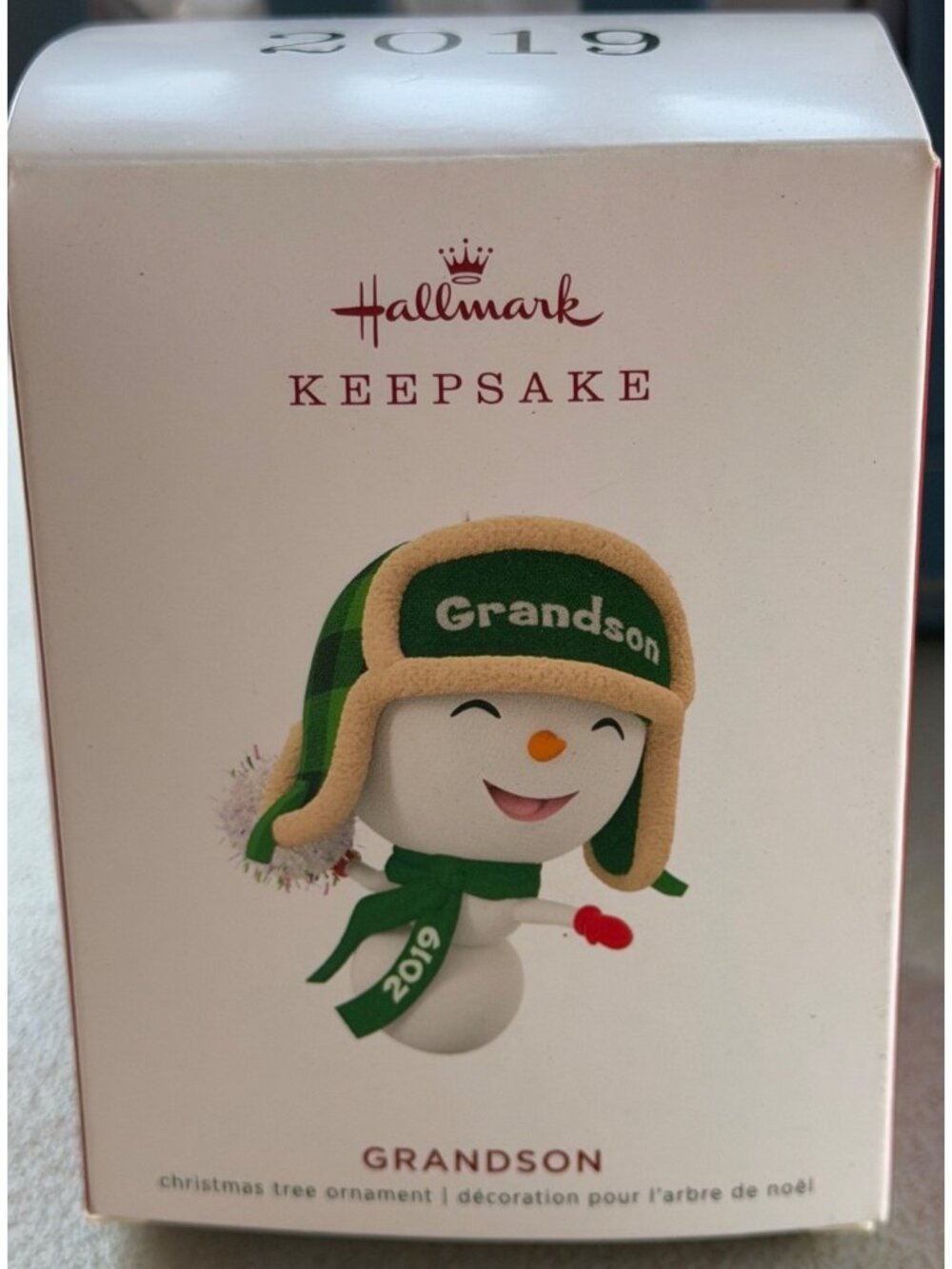 2019 Hallmark Keepsake Artist Crafted Snowman "Grandson" Christmas Tree Ornament